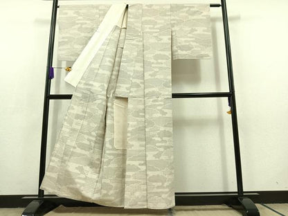 平和屋着物▽結城紬 単衣 100亀甲 雲取り文 正絹 逸品 AABC6795jh