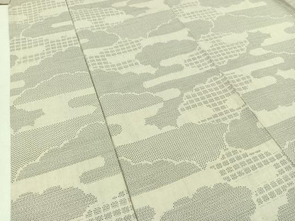 平和屋着物▽結城紬 単衣 100亀甲 雲取り文 正絹 逸品 AABC6795jh