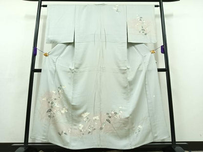 平和屋着物▽訪問着　単衣　友禅　草花文　暈し染め　正絹　逸品　AABC6796jh