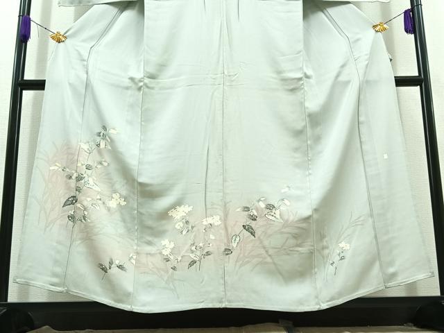 平和屋着物▽訪問着　単衣　友禅　草花文　暈し染め　正絹　逸品　AABC6796jh