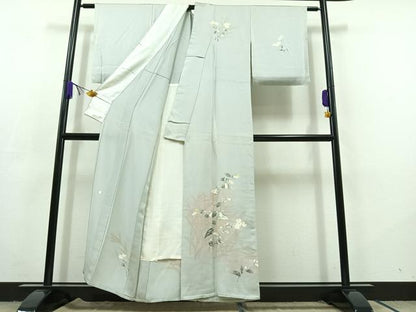 平和屋着物▽訪問着　単衣　友禅　草花文　暈し染め　正絹　逸品　AABC6796jh
