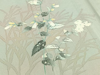平和屋着物▽訪問着　単衣　友禅　草花文　暈し染め　正絹　逸品　AABC6796jh