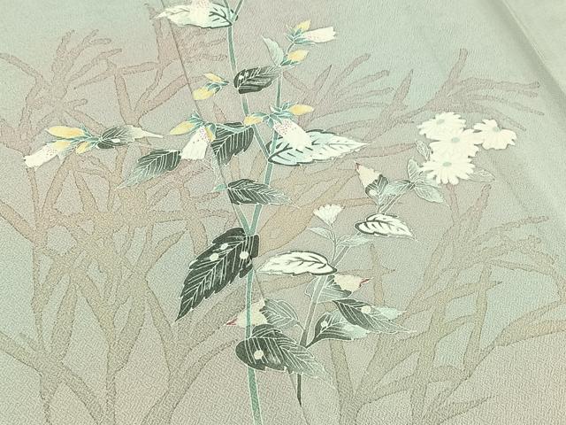 平和屋着物▽訪問着　単衣　友禅　草花文　暈し染め　正絹　逸品　AABC6796jh