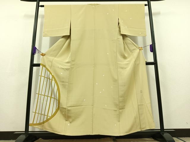 平和屋着物▽ろう彩工芸 奥村一心 訪問着 単衣 舞桜文 正絹 逸品 AABC6797jh