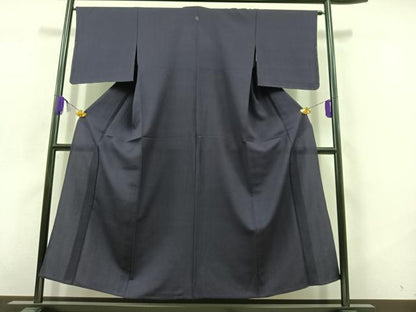 平和屋着物▽上質な紬 単衣 紺藍色 正絹 逸品 AABC6798jh