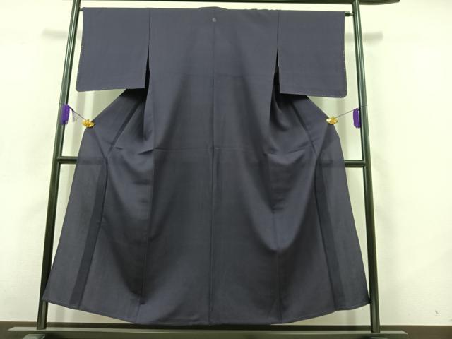 平和屋着物▽上質な紬 単衣 紺藍色 正絹 逸品 AABC6798jh