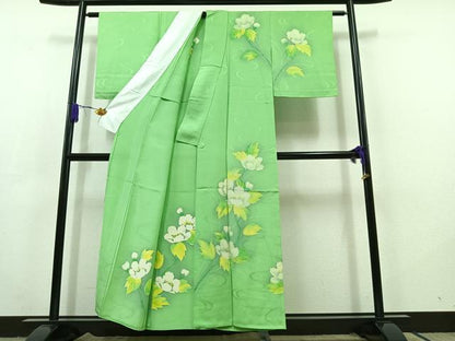 平和屋着物▽訪問着 単衣 流水花文 正絹 逸品 AABC6800jh