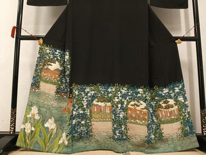 平和屋着物●野口真造　大彦二代目　江戸染繍友禅　黒留袖　刺繍　草花文　金銀糸　正絹　逸品　未使用　AABC6816ph