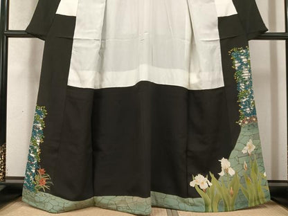 平和屋着物●野口真造　大彦二代目　江戸染繍友禅　黒留袖　刺繍　草花文　金銀糸　正絹　逸品　未使用　AABC6816ph