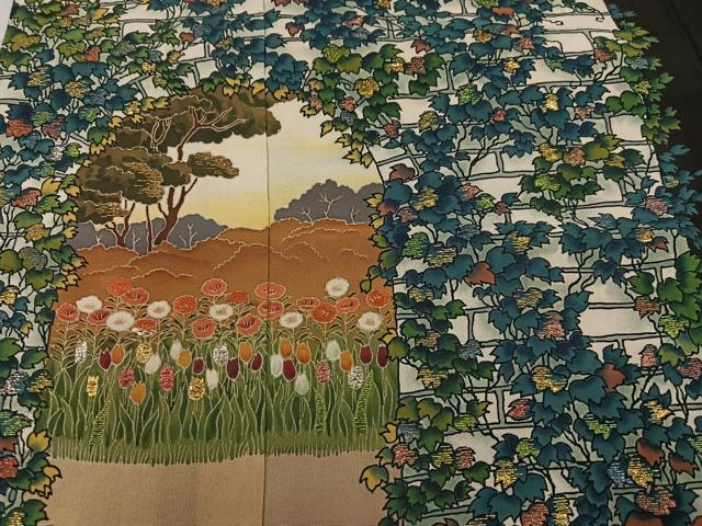 平和屋着物●野口真造　大彦二代目　江戸染繍友禅　黒留袖　刺繍　草花文　金銀糸　正絹　逸品　未使用　AABC6816ph