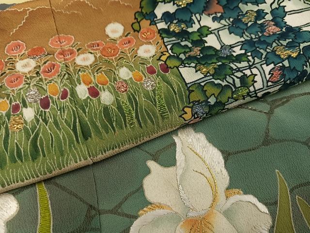 平和屋着物●野口真造　大彦二代目　江戸染繍友禅　黒留袖　刺繍　草花文　金銀糸　正絹　逸品　未使用　AABC6816ph