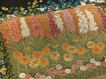 平和屋着物●野口真造　大彦二代目　江戸染繍友禅　黒留袖　刺繍　草花文　金銀糸　正絹　逸品　未使用　AABC6816ph