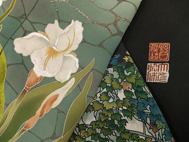 平和屋着物●野口真造　大彦二代目　江戸染繍友禅　黒留袖　刺繍　草花文　金銀糸　正絹　逸品　未使用　AABC6816ph