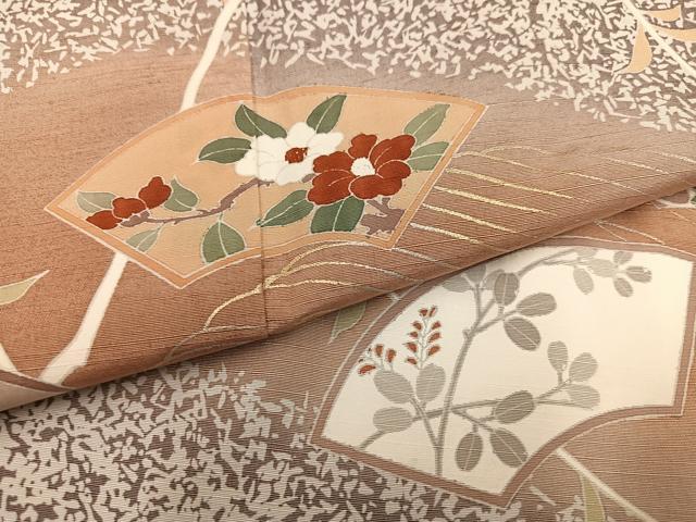 平和屋着物●創業140年 小糸染芸の四代目 小糸敏夫 訪問着 紬地 地紙草花文 正絹 逸品 AABC6817ph
