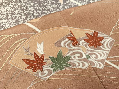 平和屋着物●創業140年 小糸染芸の四代目 小糸敏夫 訪問着 紬地 地紙草花文 正絹 逸品 AABC6817ph