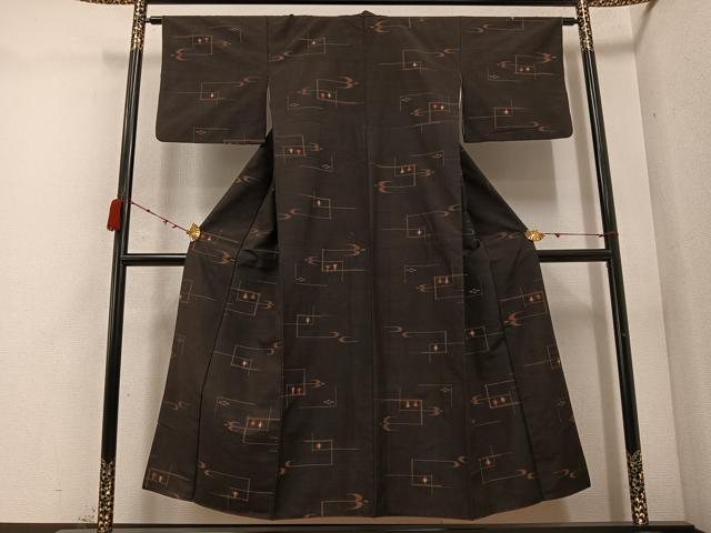 平和屋着物●上質な紬 琉球絣文様 正絹 逸品 AABC6829ph
