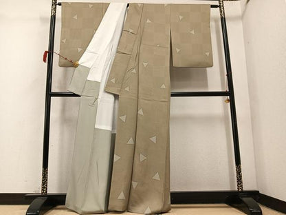 平和屋着物●上質な小紋 幾何学文様 正絹 逸品 AABC6832ph