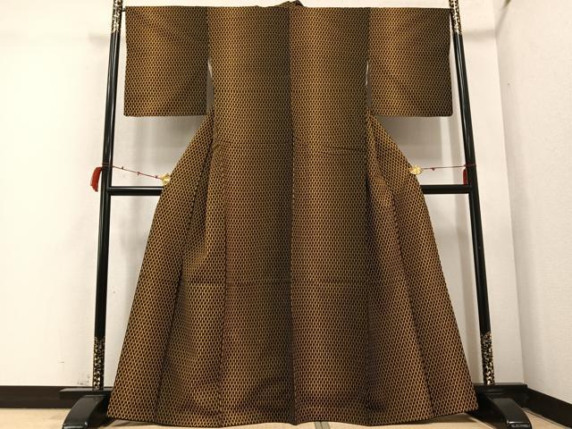 平和屋着物●上質な小紋　紬地　間道　黒地　正絹　逸品　AABC6834ph