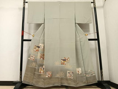 平和屋着物●豪華色留袖　駒刺繍　草花文　暈し染め　金彩　正絹　逸品　AABC6836ph