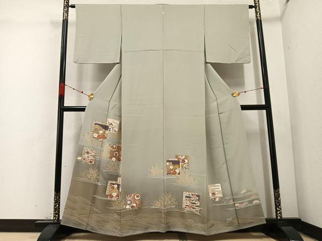 平和屋着物●豪華色留袖　駒刺繍　草花文　暈し染め　金彩　正絹　逸品　AABC6836ph