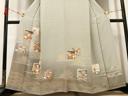 平和屋着物●豪華色留袖　駒刺繍　草花文　暈し染め　金彩　正絹　逸品　AABC6836ph