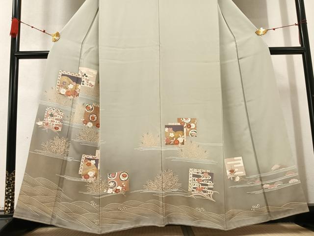 平和屋着物●豪華色留袖　駒刺繍　草花文　暈し染め　金彩　正絹　逸品　AABC6836ph