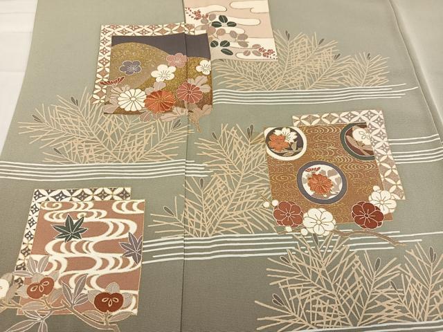 平和屋着物●豪華色留袖　駒刺繍　草花文　暈し染め　金彩　正絹　逸品　AABC6836ph