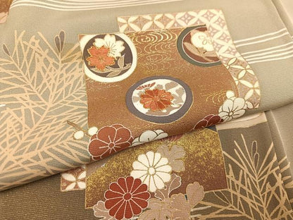平和屋着物●豪華色留袖　駒刺繍　草花文　暈し染め　金彩　正絹　逸品　AABC6836ph