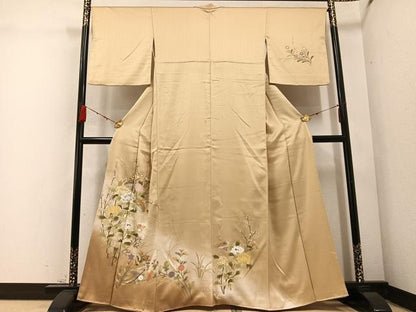 平和屋着物●訪問着 流水枝花鴛鴦文 暈し染め 金彩 正絹 逸品 AABC6837ph