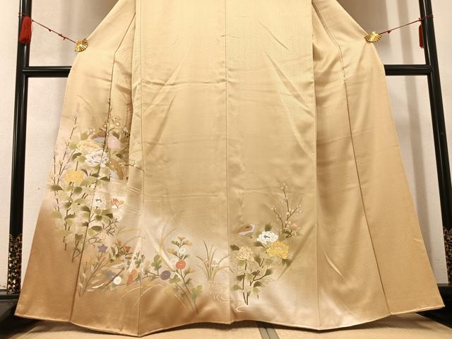 平和屋着物●訪問着 流水枝花鴛鴦文 暈し染め 金彩 正絹 逸品 AABC6837ph