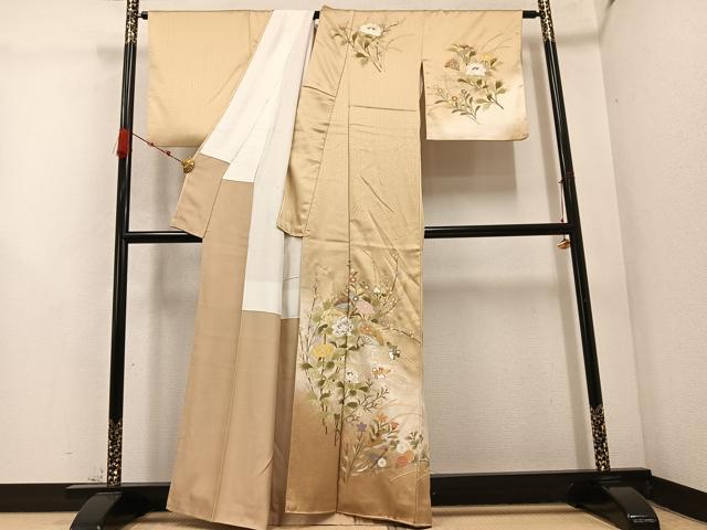 平和屋着物●訪問着 流水枝花鴛鴦文 暈し染め 金彩 正絹 逸品 AABC6837ph