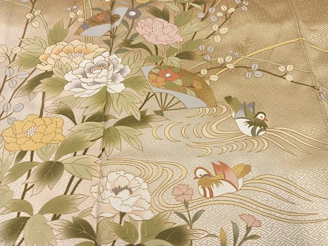 平和屋着物●訪問着 流水枝花鴛鴦文 暈し染め 金彩 正絹 逸品 AABC6837ph