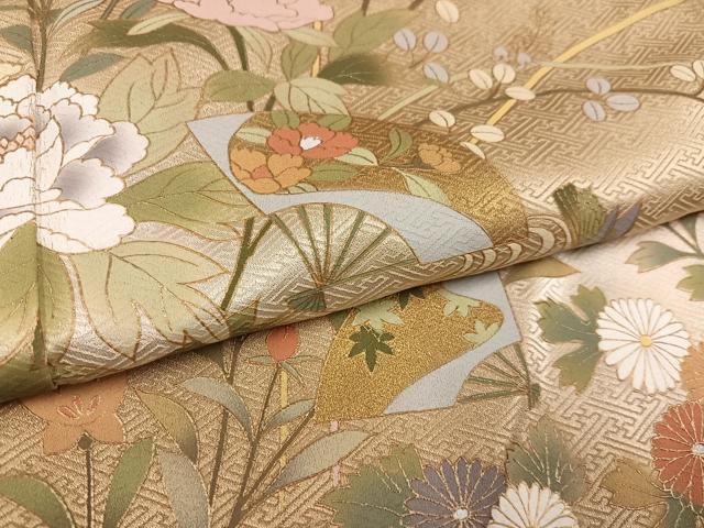 平和屋着物●訪問着 流水枝花鴛鴦文 暈し染め 金彩 正絹 逸品 AABC6837ph