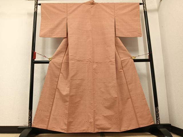 平和屋着物●上質な紬　めがね織　横段文　正絹　逸品　AABC6838ph