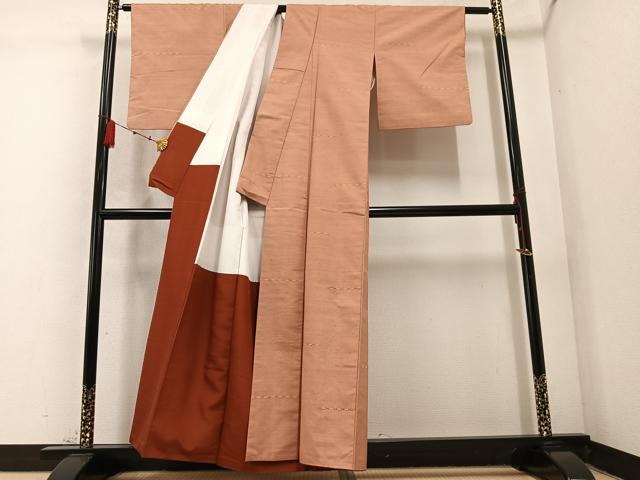 平和屋着物●上質な紬　めがね織　横段文　正絹　逸品　AABC6838ph