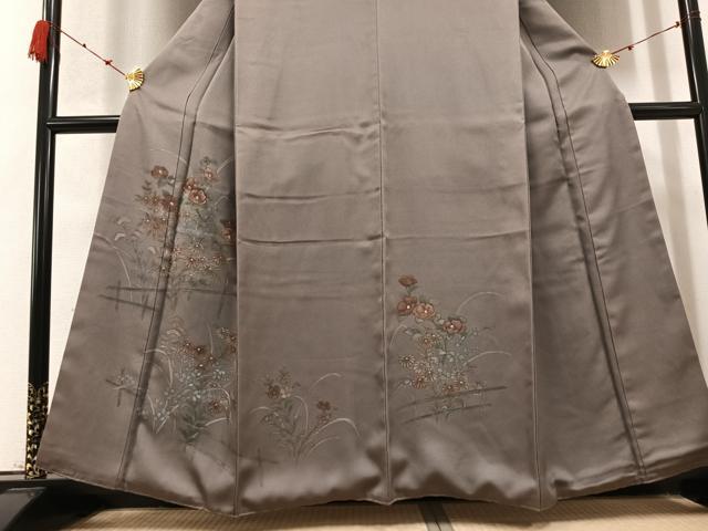 平和屋着物●訪問着　手描き　ろうけつ染め　草花文　正絹　逸品　AABC6850ph