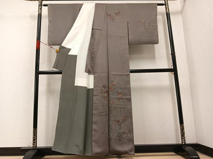 平和屋着物●訪問着　手描き　ろうけつ染め　草花文　正絹　逸品　AABC6850ph