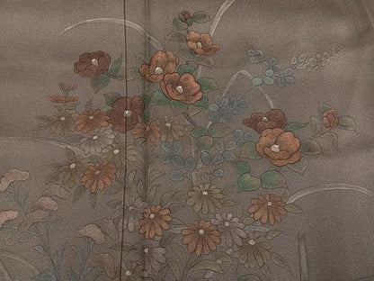 平和屋着物●訪問着　手描き　ろうけつ染め　草花文　正絹　逸品　AABC6850ph