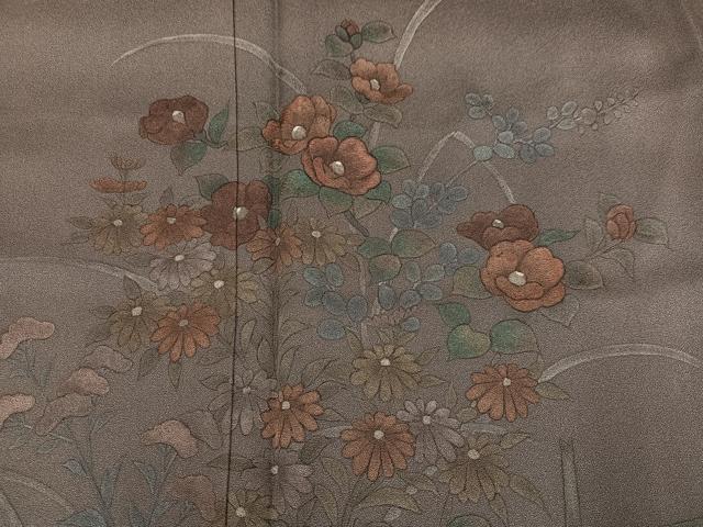平和屋着物●訪問着　手描き　ろうけつ染め　草花文　正絹　逸品　AABC6850ph