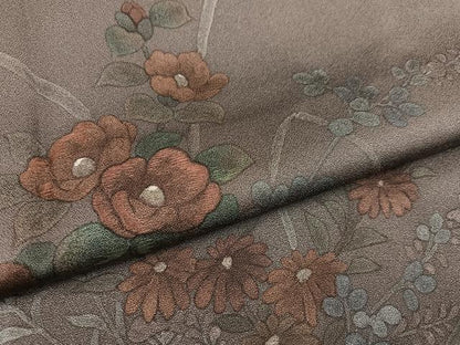 平和屋着物●訪問着　手描き　ろうけつ染め　草花文　正絹　逸品　AABC6850ph