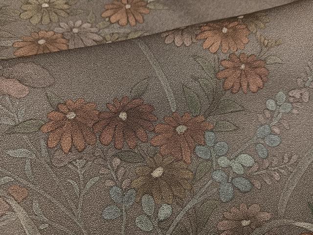 平和屋着物●訪問着　手描き　ろうけつ染め　草花文　正絹　逸品　AABC6850ph