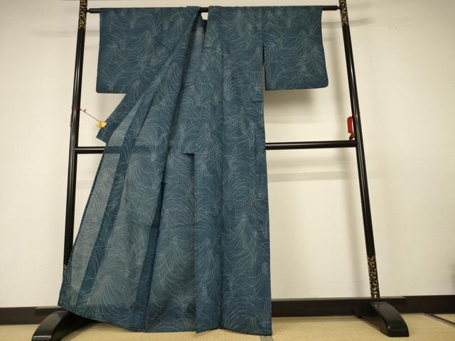 平和屋着物＊夏物　小千谷ちぢみ　葉尽くし　麻　逸品　AABC6885jd