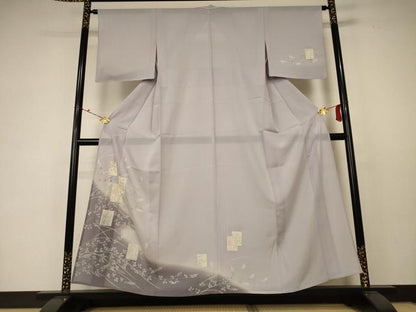 平和屋着物＊夏物 訪問着 絽 色紙草花文 銀彩 正絹 逸品 AABC6888jd