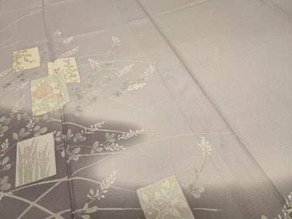 平和屋着物＊夏物 訪問着 絽 色紙草花文 銀彩 正絹 逸品 AABC6888jd