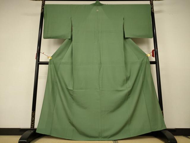 平和屋着物＊夏物 色無地 絽 松葉色 正絹 逸品 AABC6894jd