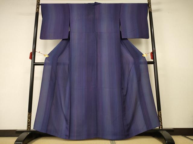 平和屋着物▽上質な小紋 単衣 縞 正絹 逸品 AABC6897jd