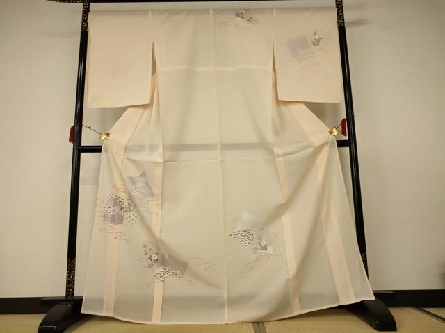 平和屋着物＊夏物 訪問着 絽 吉祥花文 銀彩 正絹 逸品 AABC6898jd