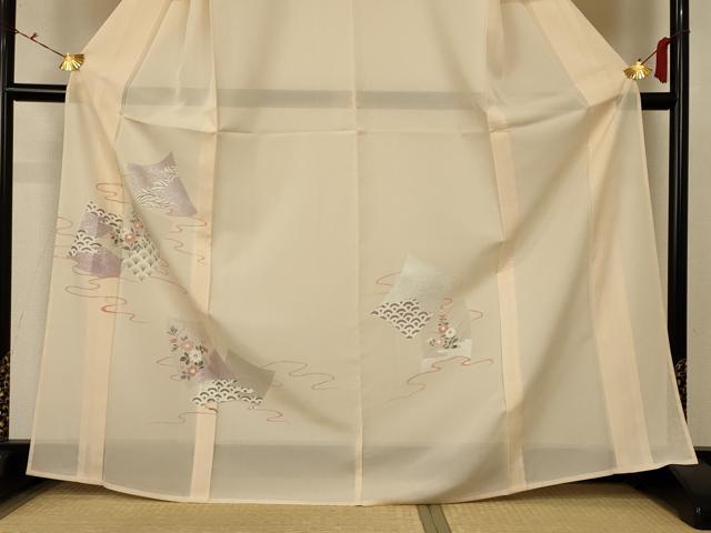 平和屋着物＊夏物 訪問着 絽 吉祥花文 銀彩 正絹 逸品 AABC6898jd