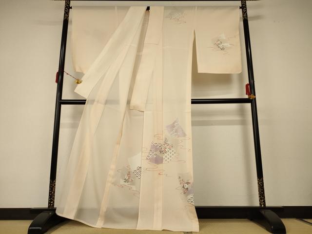 平和屋着物＊夏物 訪問着 絽 吉祥花文 銀彩 正絹 逸品 AABC6898jd