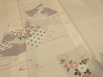 平和屋着物＊夏物 訪問着 絽 吉祥花文 銀彩 正絹 逸品 AABC6898jd